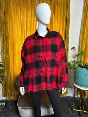 Old Navy Red and Black Plaid Boyfriend Shirt